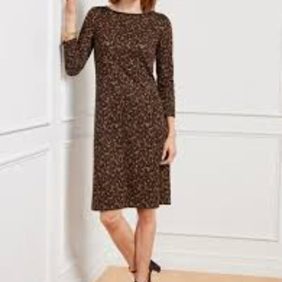 Talbots Faux Leather Trim A-Line Dress Fall Leopard size 8 - Picture 1 of 5